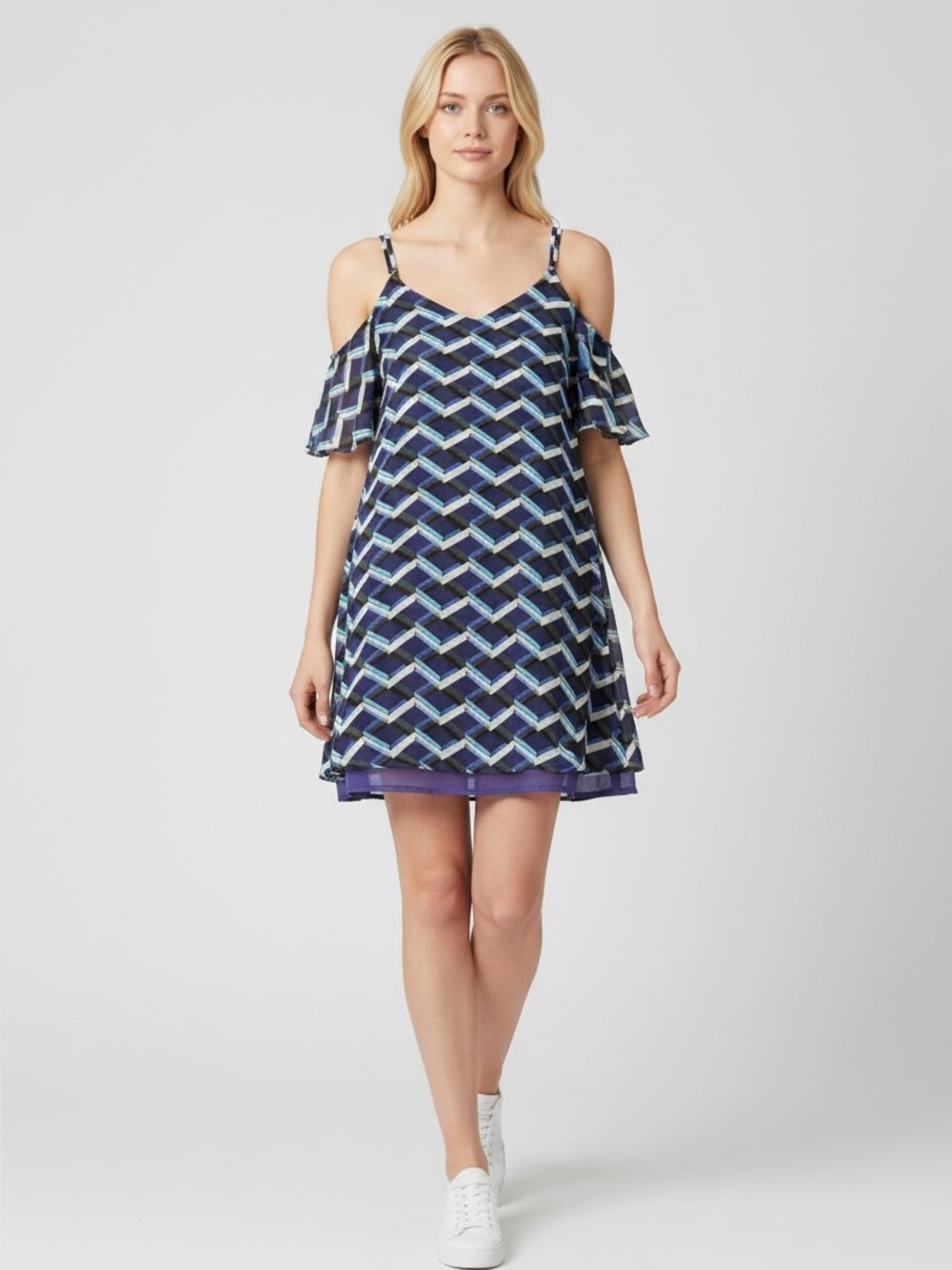 RIELEY Women's Small Geometric Print Mini Dress 100% Silk Polyester Lining READ